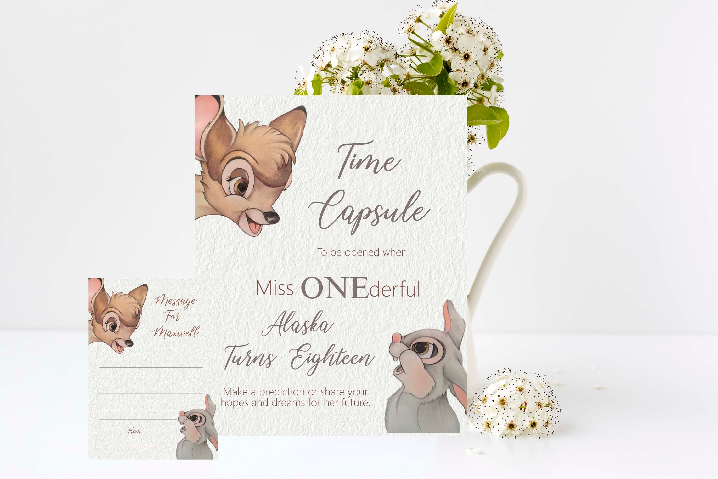 Bambi Time Capsule Sign and Cards, 1st Birthday ,8x10 Print, 4x6 or 5x7 Message cards Edit and Print your own Keepsake