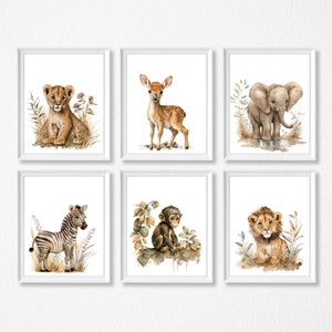 Stampa della cameretta degli animali carini, decorazione da parete, cornici per animali della giungla non incluse.