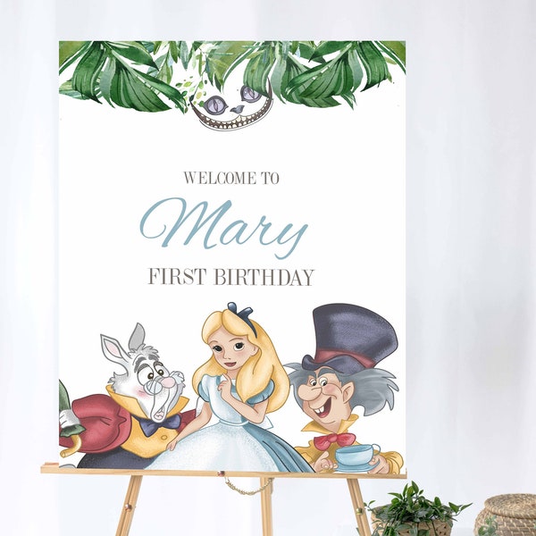 Alice in Wonderland  Welcome Sign, 1st Birthday, Baby Shower, Christening, Bridal Shower, Wedding, Edit and Print your own Sign,