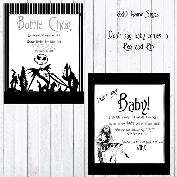 Baby Shower Games. Nightmare Before Christmas, Jack Shellington, Sally, 28  Games, 8x 10 Signs, Instant Download 