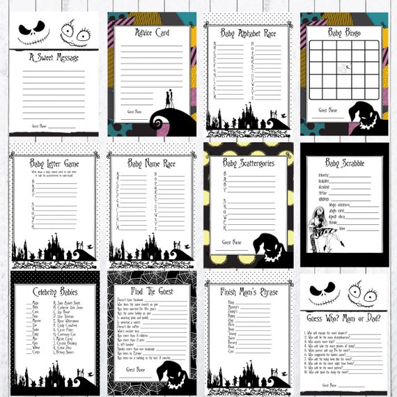 Baby Shower Games. Nightmare Before Christmas, Jack Shellington, Sally, 28  Games, 8x 10 Signs, Instant Download 