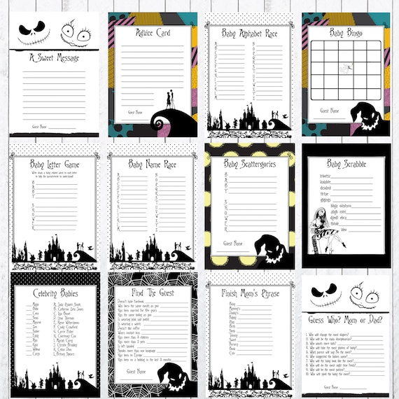 Baby Shower Games. Nightmare Before Christmas, Jack Shellington, Sally, 28  Games, 8x 10 Signs, Instant Download 