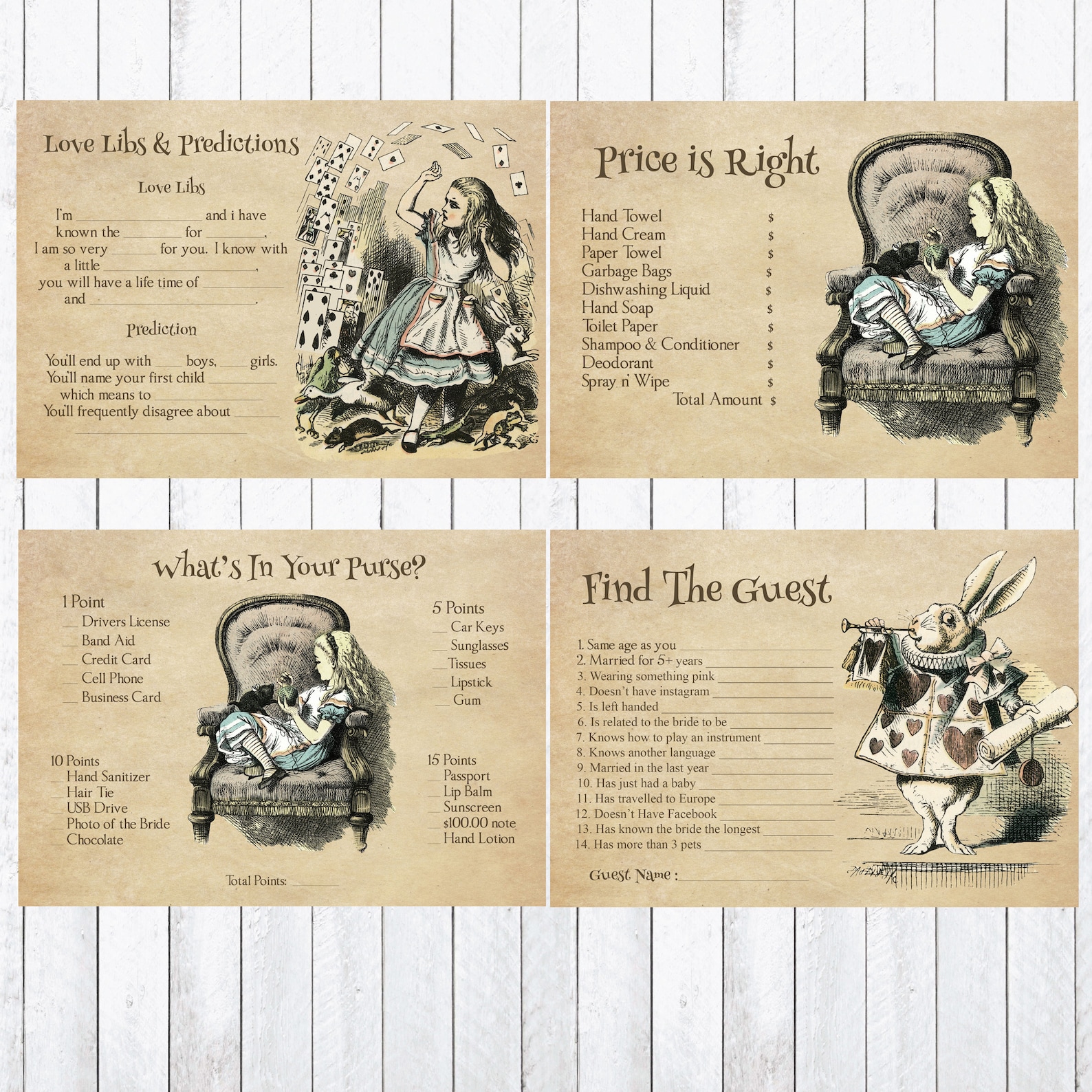 Alice in Wonderland Bridal Shower Games Kitchen Tea Wedding Etsy