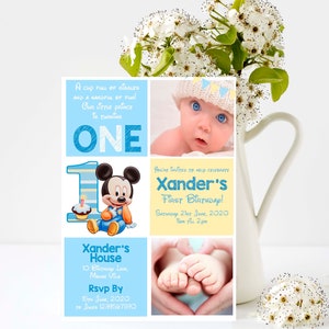 Mickey Mouse 1st Birthday Invitation, 1st Birthday, Edit and Print your own invitation