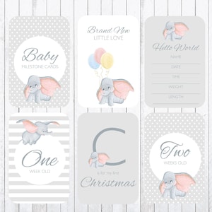 Baby Mijlpaal Kaarten, 4x6 Kaarten, Dumbo, Elephant INSTANT DOWNLOAD