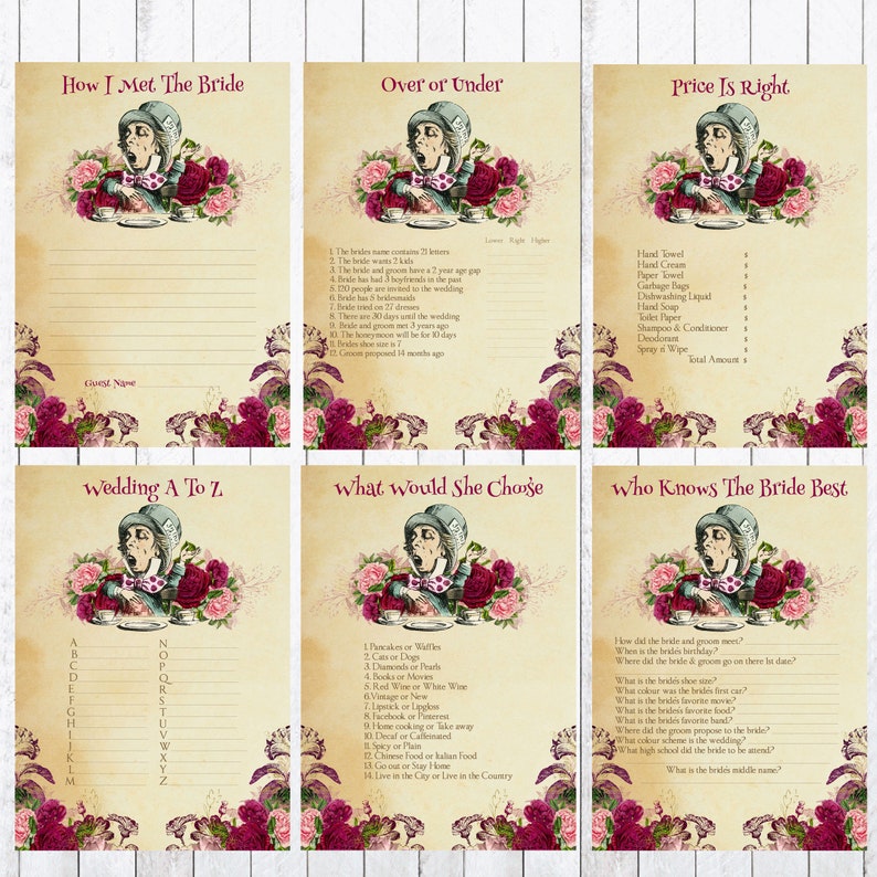 Mad Hatter Bridal Shower Games Kitchen Tea Wedding Games 18 Etsy