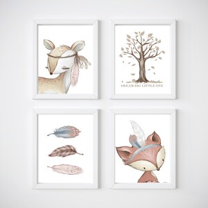 Stampa della scuola materna degli animali del bosco, decorazione della parete per bambini. Cornici non incluse.