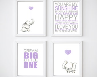 Elephant Nursery Print, Dream Big little One, Frames Not Included.