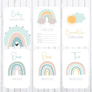 Cartes d’étape pour bébés, cartes 4x6. Rainbow and Clouds Téléchargement instantané.