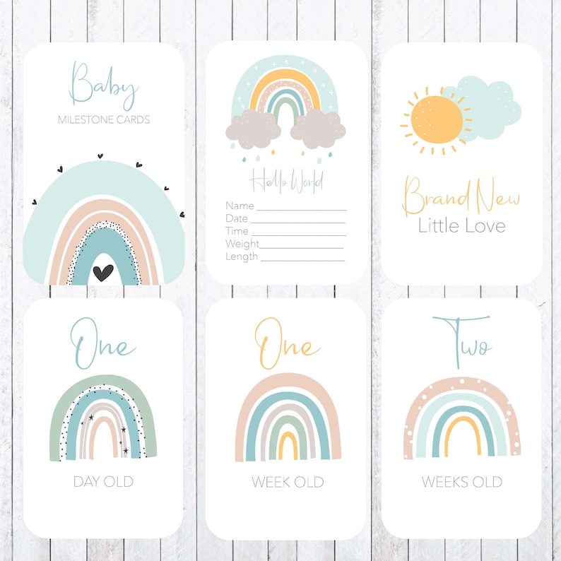 Baby Milestone Cards 4x6 Cards. Rainbow and Clouds Instant - Etsy