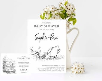 Winnie The Pooh Baby Shower Invitation, Birthday Invitation, 1st Birthday,  Edit and Print Your own Invitation