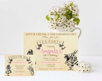 Alice in Wonderland Birthday Invitation and Thank you Note, Edit and Print your own.