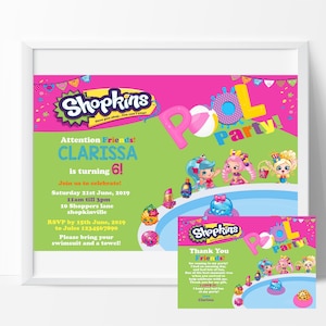 Shopkins Geburtstagseinladung Geburtstagseinladung, Dankeschön, bearbeiten und drucken Sie Ihre eigene Einladung.