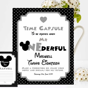 Mickey Mouse Time Capsule Schild und Karten, 1st Geburtstag, 8 x 10 Print, 4 x 6 oder 5 x 7 Message Cards Bearbeiten und drucken Sie Ihr eigenes Andenken