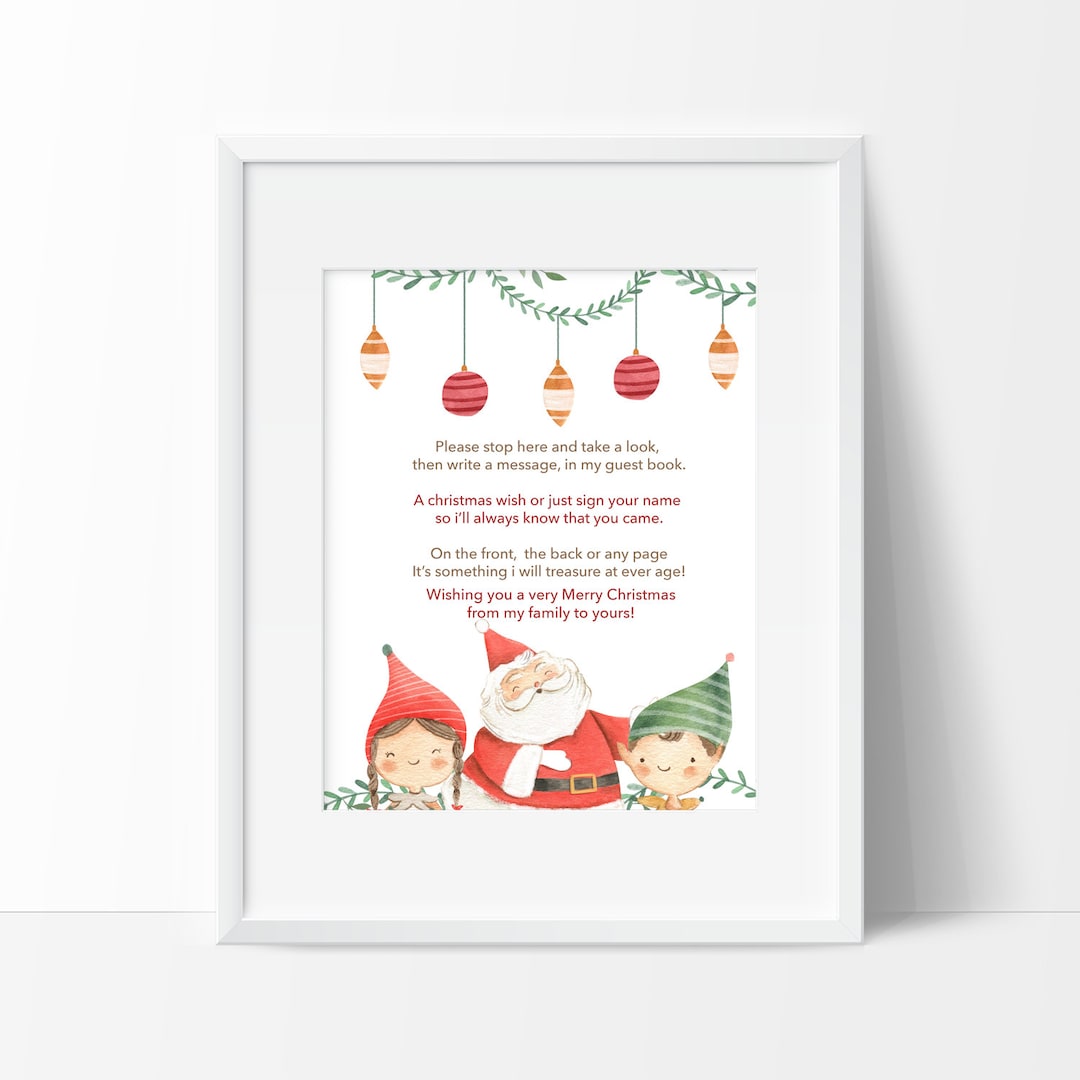 christmas guest book sign, elves, santa claus, christmas guest