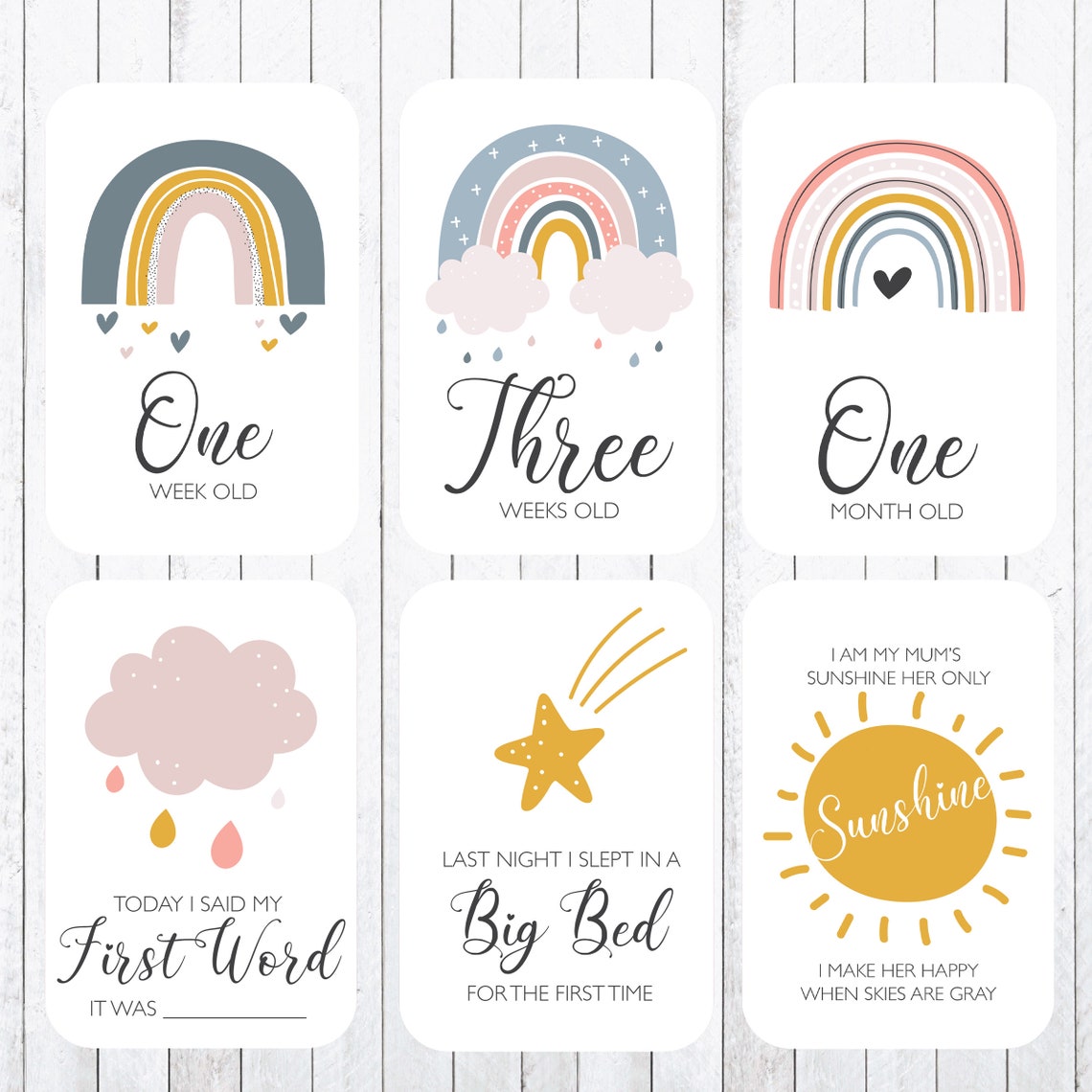 Baby Milestone Cards, 4x6 Cards. Rainbow and Clouds Instant Download ...