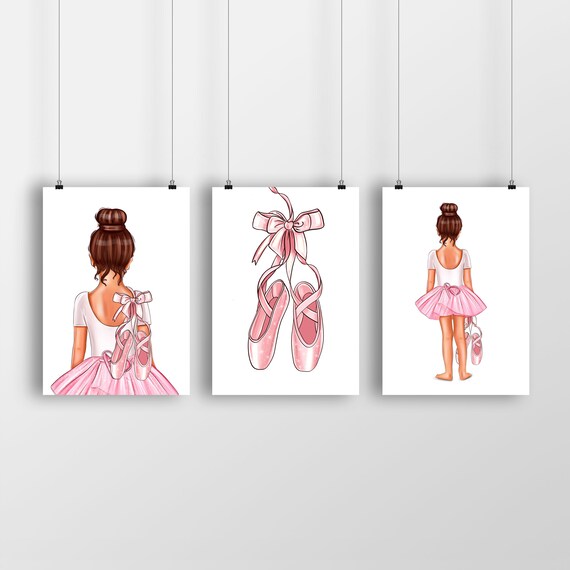 Ballerina Cartoon Nursery Girls Decor Print Art Poster Size A4 to B1 Framed 