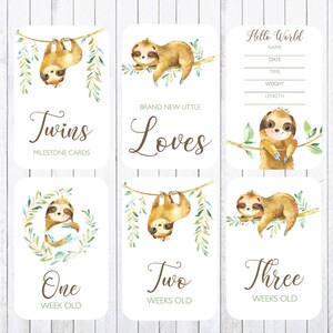 Twins Milestone Cards, 4x6 Cards, Sloth, Imprimez vos propres cartes Milestone, Téléchargement instantané