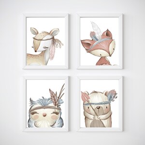 Stampa della scuola materna degli animali del bosco, decorazione della parete per bambini. Cornici non incluse.