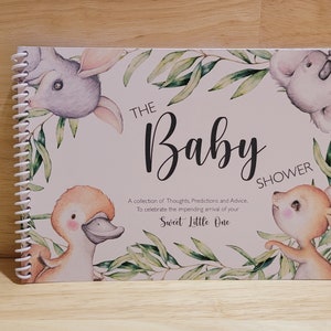 De babyshower, boek met gastenvoorspelling, advies aan ouders, Australische dieren, boek jungledieren