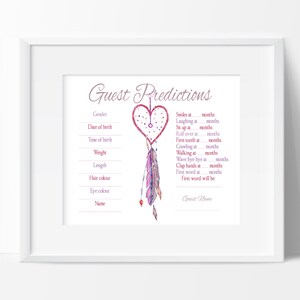 Dreamcatcher Baby Shower Guest Prediction game. Instant Download