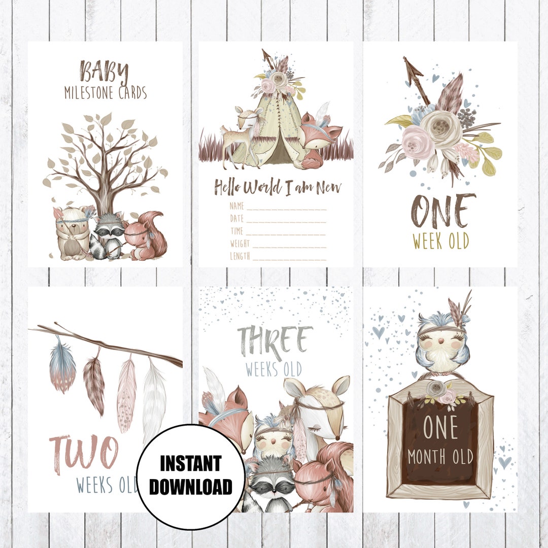 Baby Milestone Cards, 4x6 Cards, Woodland Animals, Instant Download ...
