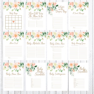 Sweet Peach Baby shower Games. Guest Prediction, Book Cards, Baby Bingo, Candy Guessing Game, 8x 10 Signs, INSTANT DOWNLOAD