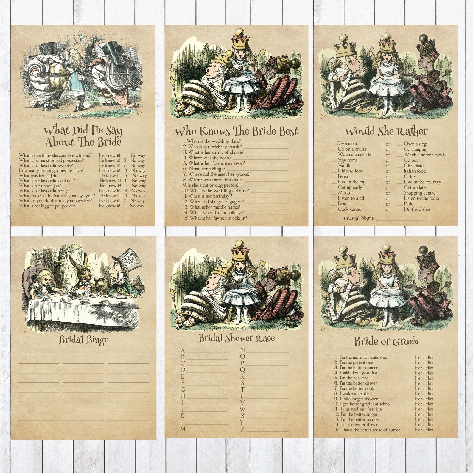 Alice in Wonderland Bridal Shower Games Kitchen Tea Wedding Etsy