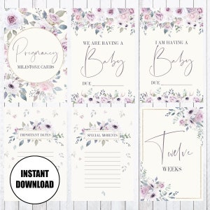 Cartes d’étape de grossesse, 4x6 cartes, Violet doux , INSTANT DOWNLOAD