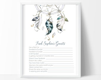 Dreamcatcher Find the Guest Game, Create your own game card. Baby Shower Game, Bridal Shower, Edit and Print your own Game.