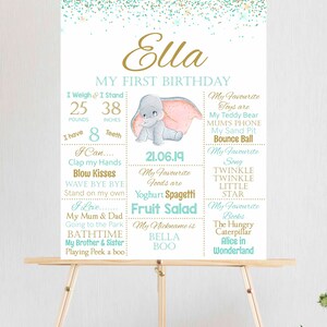 Dumbo Verjaardagsbord, 1e verjaardag, Olifant, Bewerk en print je eigen schoolbord