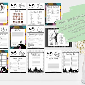 Nightmare Before Christmas Baby Shower Bundle, Invitation, 49 Games, Welcome Sign, Table Decoration, Virtual and PrintableDIY Bundle.