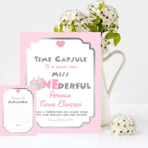 Minnie Mouse Time Capsule-bord en -kaarten, 1e verjaardag, 8 x 10 afdrukken, 4 x 6 of 5 x 7 berichtkaarten Bewerk en print je eigen aandenken