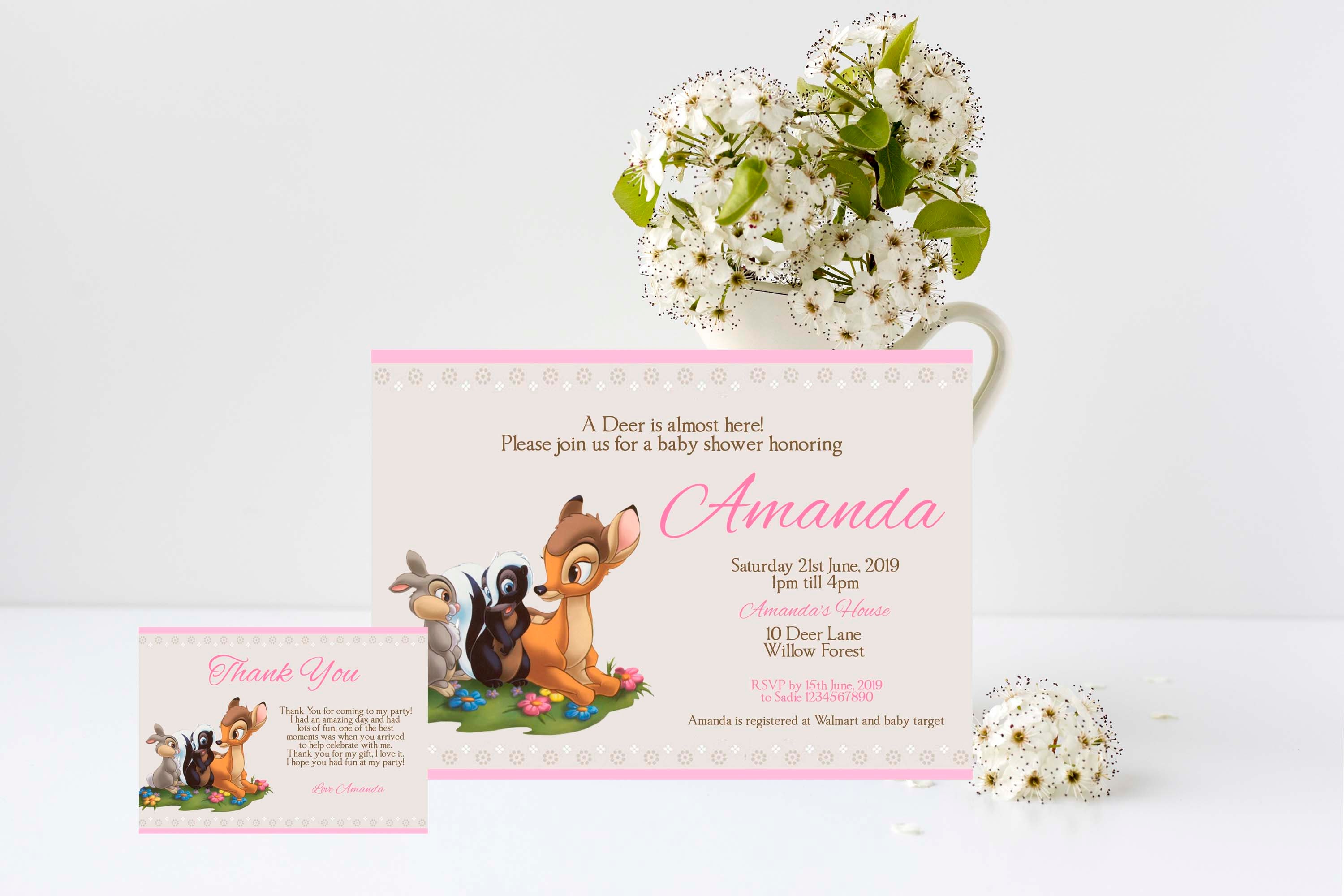Bambi Baby Shower Invitation and Thank You Note, Edit and Print Your Own. -  Etsy