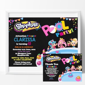 Shopkins Geburtstagseinladung Geburtstagseinladung, Dankeschön, bearbeiten und drucken Sie Ihre eigene Einladung.