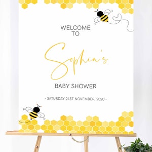 Dulce signo de bienvenida de la abeja, 1er cumpleaños, ducha de bebé, bautizo, ducha de novia, boda, editar e imprimir su propio signo,