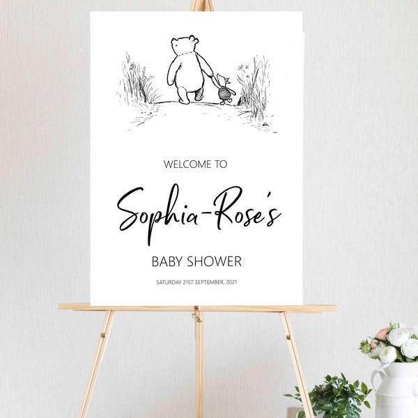 Winnie The Pooh Birthday, Baby Shower, Christening, Edit and Print your own Sign, 8 Sizes Available.