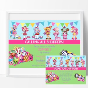 Shopkins Geburtstagseinladung Einladung und Dankeschön Hinweis, bearbeiten und drucken Sie Ihre eigenen