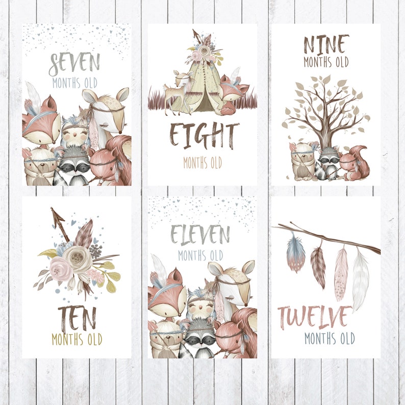 Twin Baby Milestone Cards 4x6 Cards Woodland Animals Print - Etsy