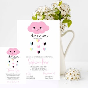 Dream Baby Shower Invitation and Thank you Note, Edit and Print your own.