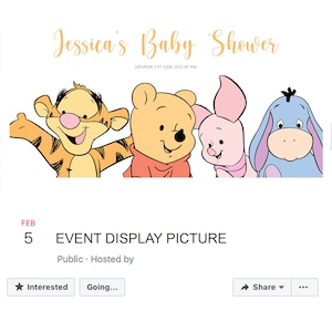 Winnie The Pooh Facebook Event Cover, Virtual Birthday, 1st Birthday invitation, Baby Shower, Edit and Create Your own Banner