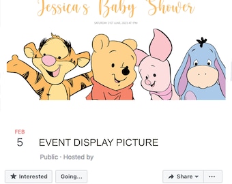Winnie de Poeh Facebook-evenementomslag, virtuele verjaardag, 1e verjaardagsuitnodiging, babyshower, bewerk en maak je eigen banner
