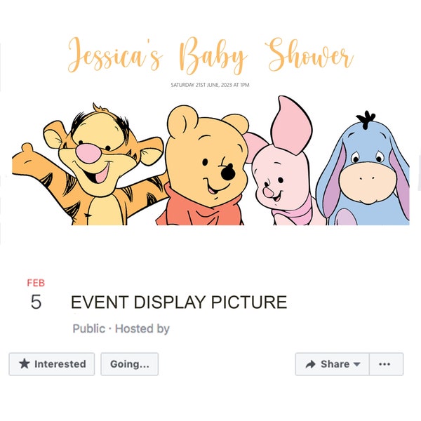 Winnie The Pooh Facebook Event Cover, Virtual Birthday, 1st Birthday invitation, Baby Shower, Edit and Create Your own Banner