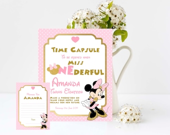 Minnie Mouse Time Capsule Sign and Cards, 1st Birthday ,8x10 Print, 4x6 or 5x7 Message cards Edit and Print your own Keepsake
