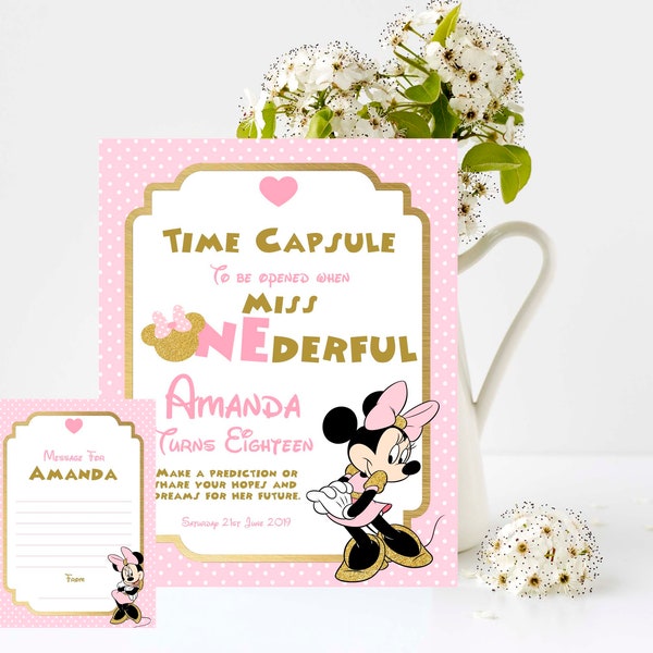 Minnie Mouse Time Capsule Sign and Cards, 1st Birthday ,8x10 Print, 4x6 or 5x7 Message cards Edit and Print your own Keepsake