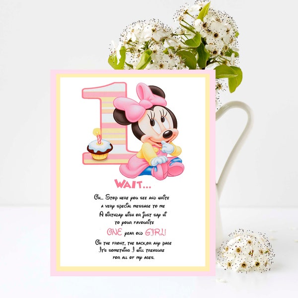 Minnie Mouse Guest Book Sign, 1st Birthday Girl 8x10 Print, Edit and Print your own guest book sign