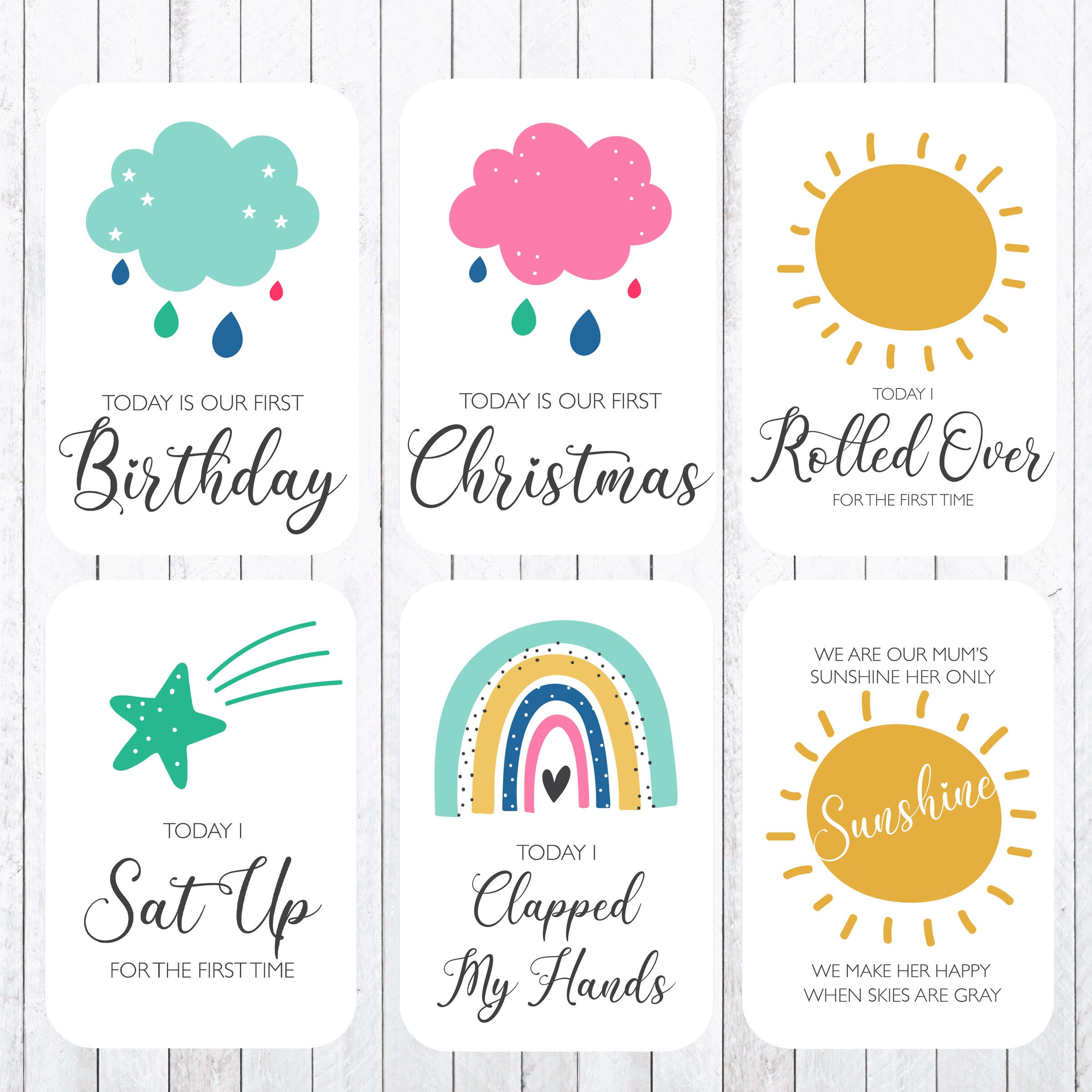 Twins Milestone Cards, 4x6 Cards, Rainbow, Clouds INSTANT DOWNLOAD - Etsy
