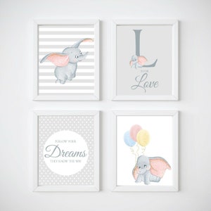 Elephant Nursery Print, Follow your dreams. Dumbo Print your own Prints. Frames Not Included. INSTANT DOWNLOAD. SALE!!