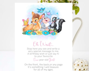 Bambi-gastenboekbord, verjaardag, 1e verjaardag, babyshower, 8 x 10 afdrukken, bewerken en afdrukken van je eigen gastenboekbord