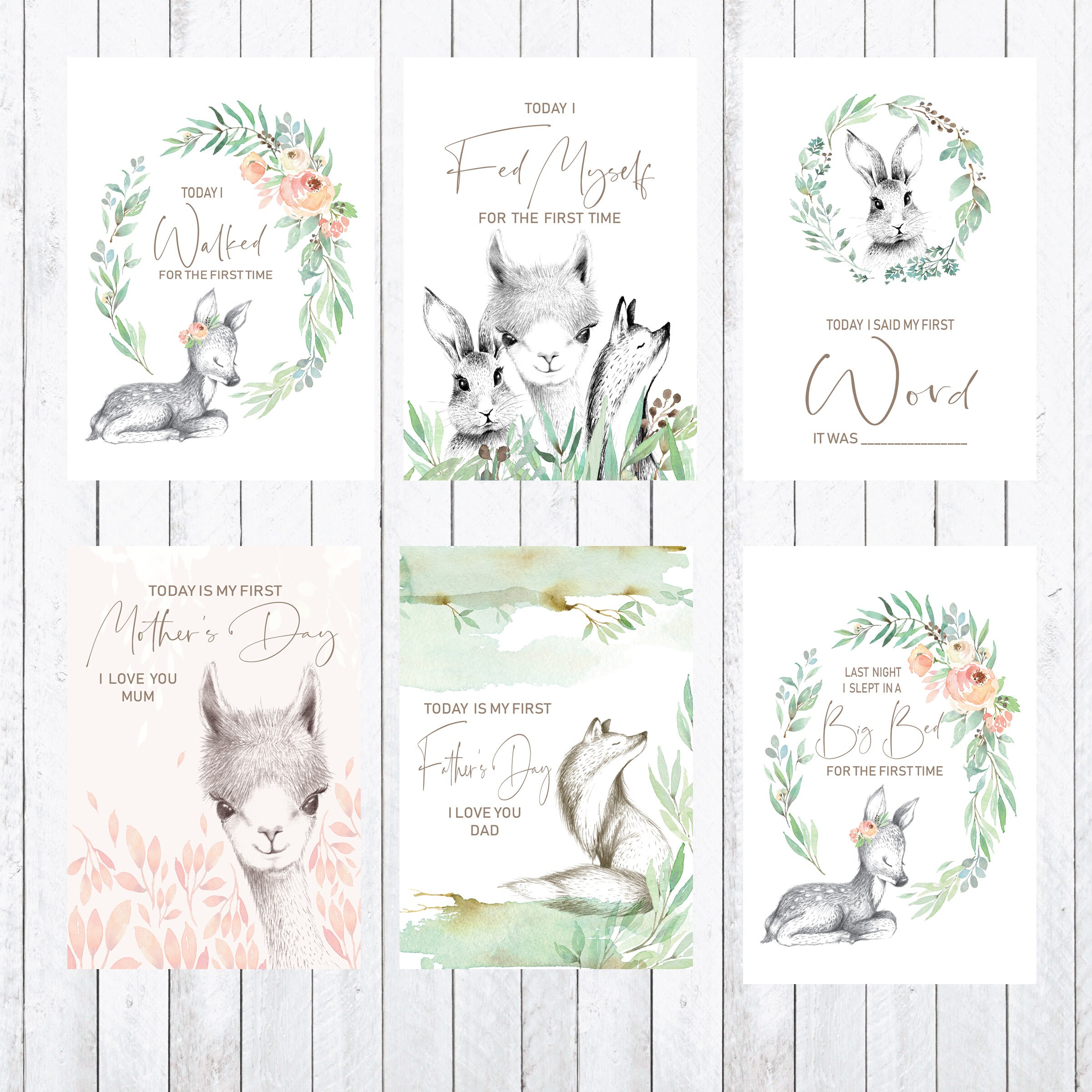 Baby Milestone Cards 4x6 Cards. Woodland Animals Llama | Etsy